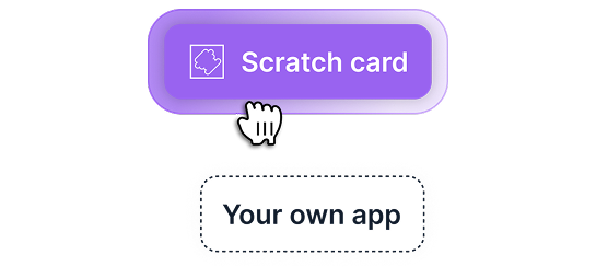 A NeoDay platform button for a 'Scratch card' loyalty campaign, with a hand cursor pointing to it.