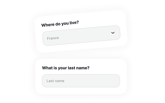 A NeoDay platform form showing user data fields for location and last name, with 'France' selected in the location field.