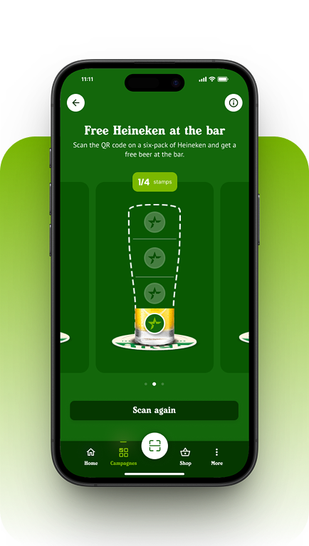 Heineken biertegoed case mockup of app.